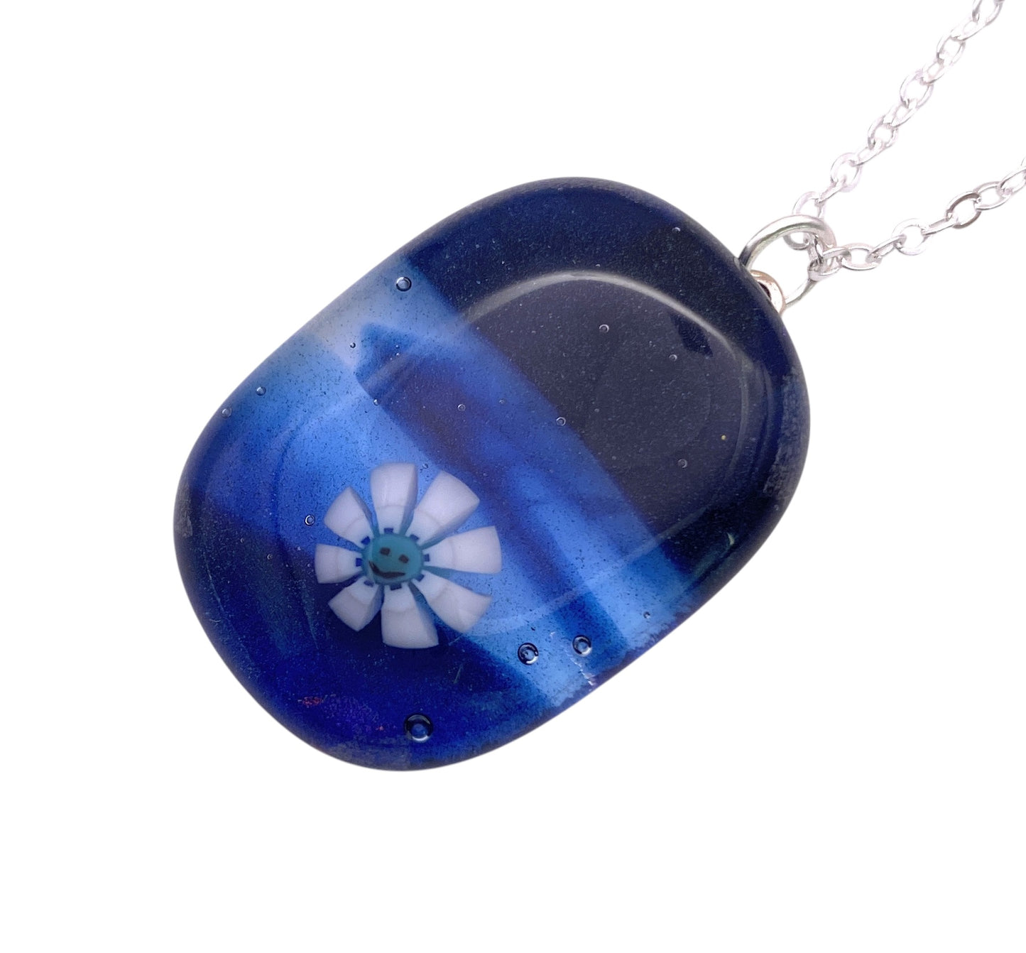 Smiley Face Millefiori Flower Pendant, Handmade Glass Pendant, 3cm x 2cm