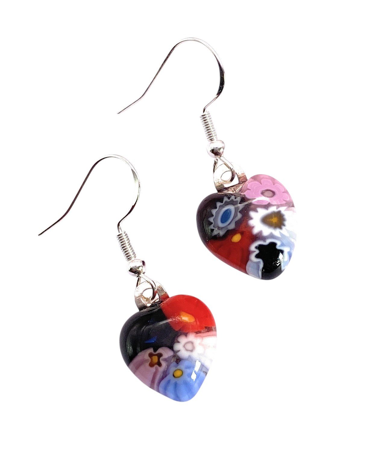 Murano Glass Earrings, Millefiori Glass Flower Earrings, 925 Sterling Silver - Calon Glass & Murano Passion