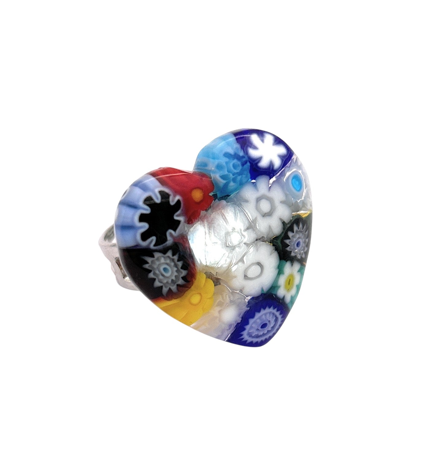 Murano Glass Heart Ring, Millefiori Flower Ring, Millefiori Heart Ring - Calon Glass & Murano Passion - Murano Glass Ring