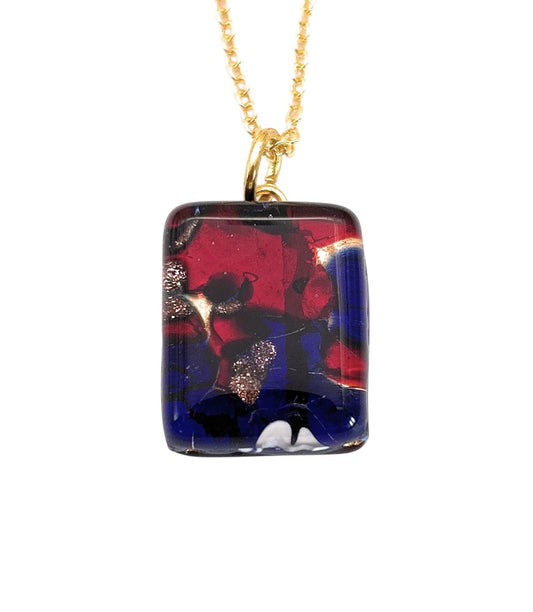 Murano Glass Pendant, Multi Coloured on Gold Leaf - Dainty 2cm x 1.5cm (MGPP3) - Calon Glass & Murano Passion