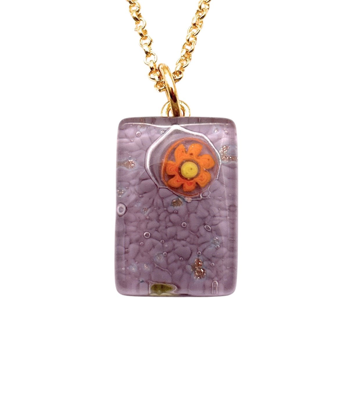 Murano Glass Pendant, Millefiori Flower on Lilac, Dainty 2.2cm x 1.5cm - Calon Glass & Murano Passion - Murano Glass Pendant