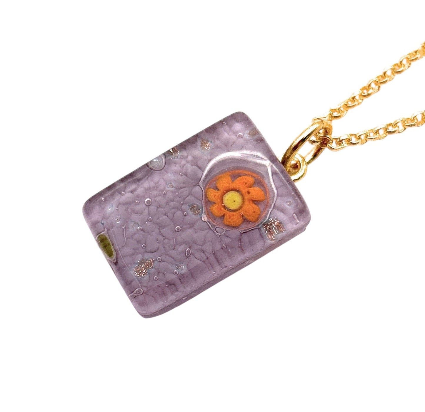 Murano Glass Pendant, Millefiori Flower on Lilac, Dainty 2.2cm x 1.5cm - Calon Glass & Murano Passion - Murano Glass Pendant