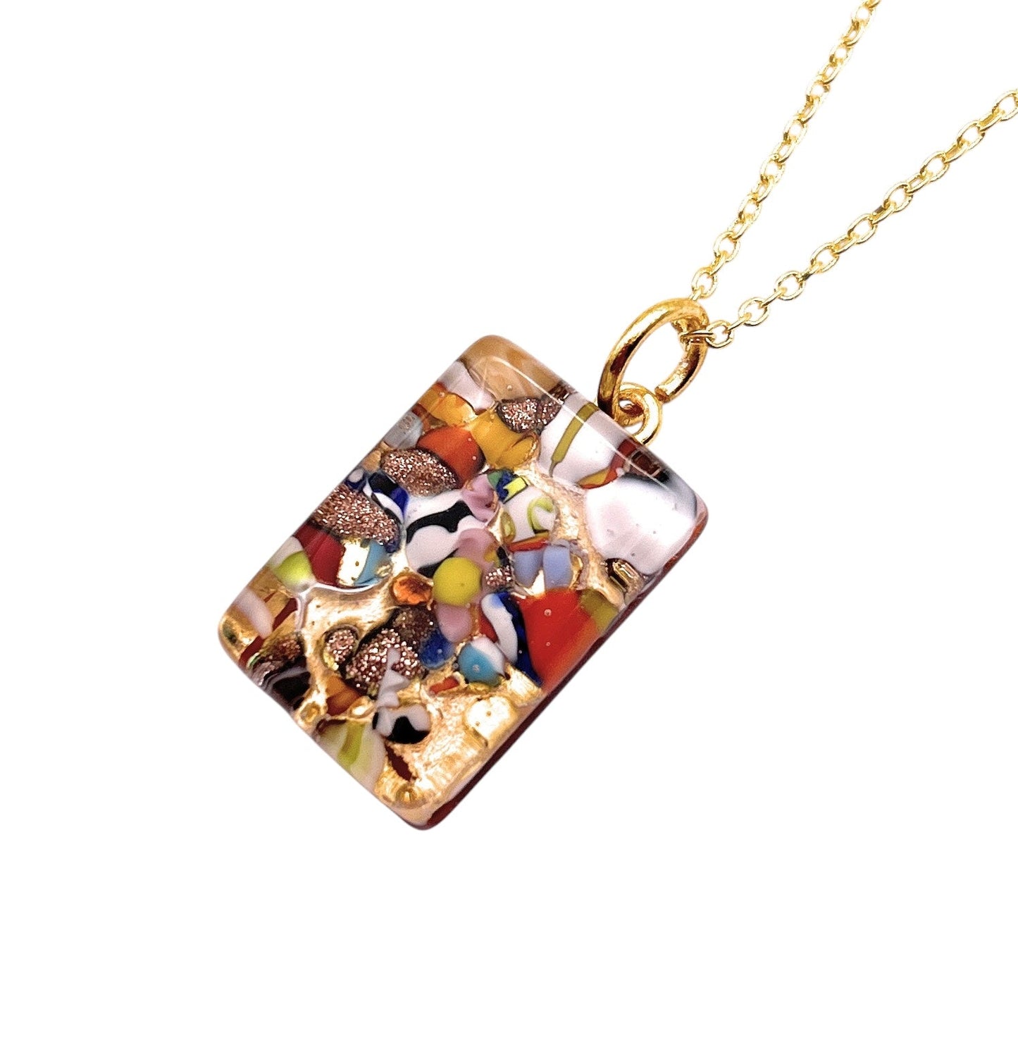 Murano Glass Pendant, Millefiori on Gold Leaf, Dainty 2cm x 1.5cm - Calon Glass & Murano Passion - Murano Glass Pendant
