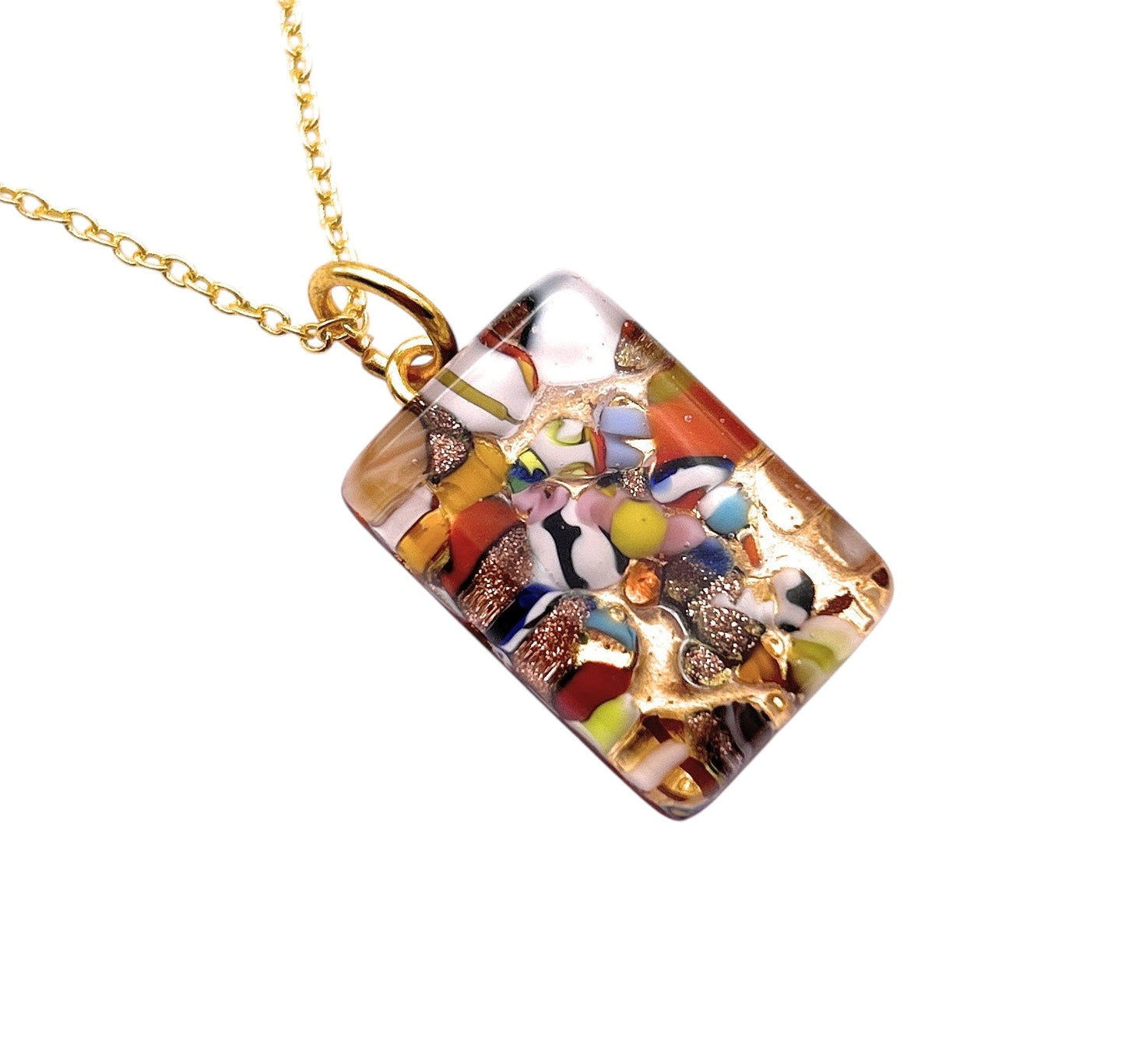 Murano Glass Pendant, Millefiori on Gold Leaf, Dainty 2cm x 1.5cm - Calon Glass & Murano Passion - Murano Glass Pendant