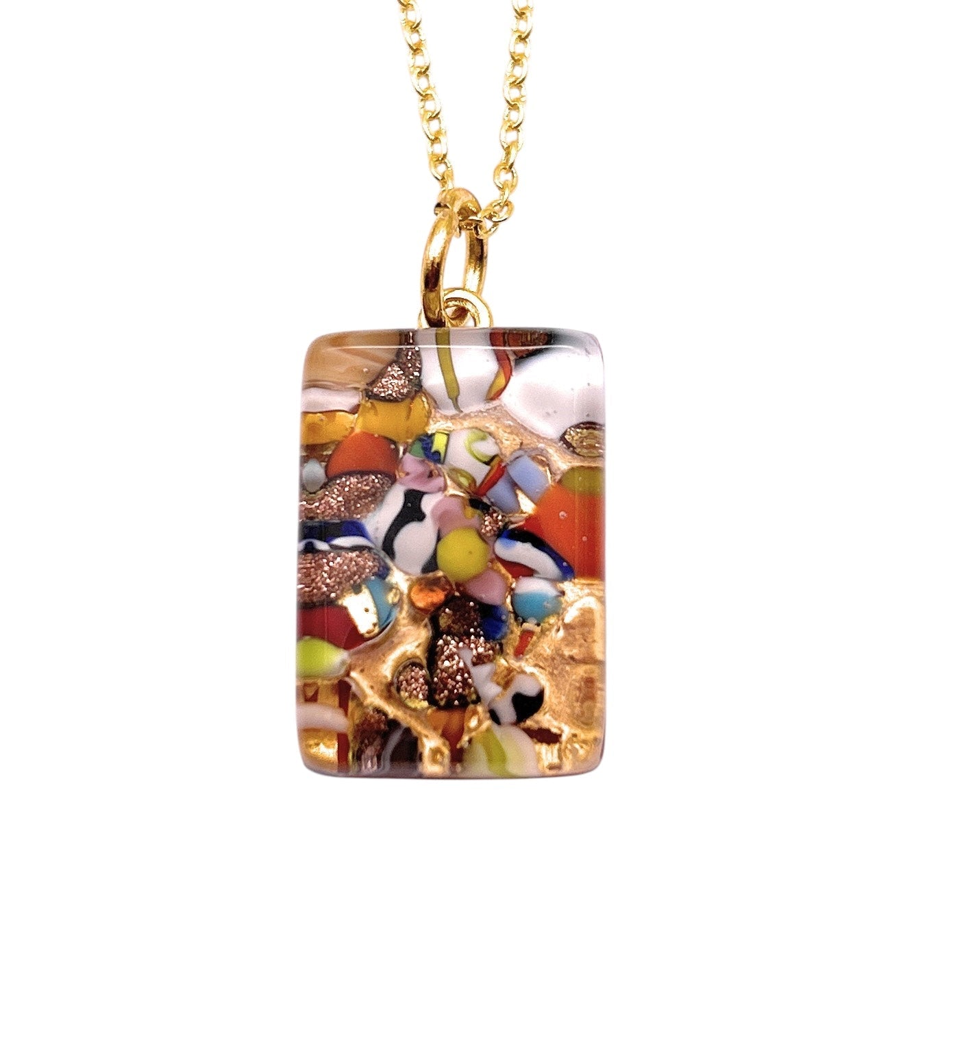 Murano Glass Pendant, Millefiori on Gold Leaf, Dainty 2cm x 1.5cm - Calon Glass & Murano Passion - Murano Glass Pendant