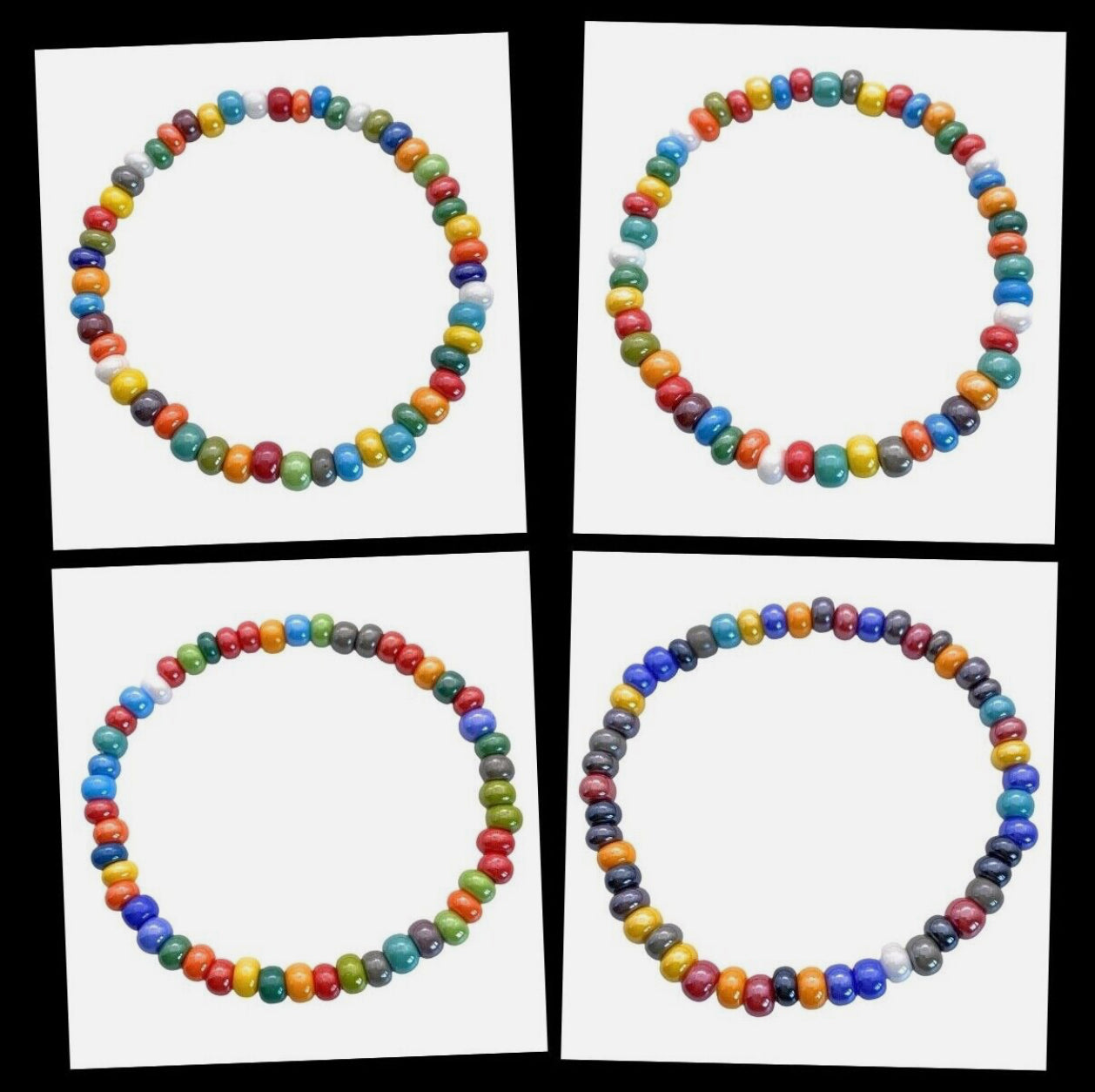 Murano Glass Beaded Bracelet, Dainty 5mm/0.5cm Multi-Coloured Beads, Elasticated Bracelet (MGBR2)