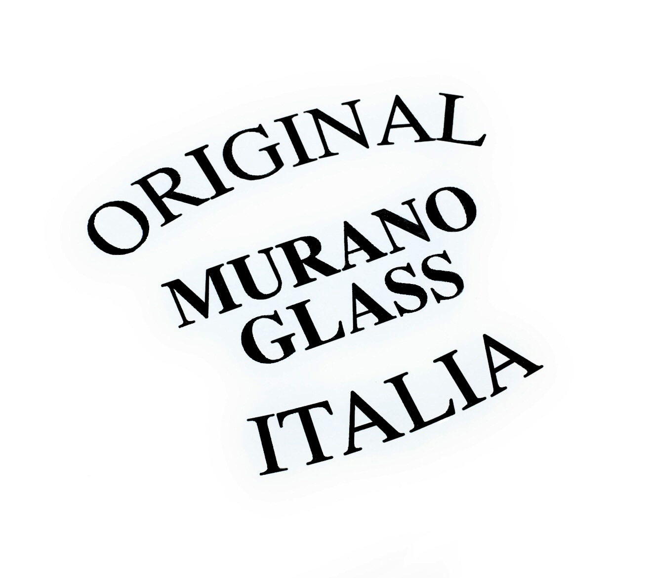 On a plain white background, "Original Murano Glass Italia" is elegantly displayed in a curving arch, representing the exquisite craftsmanship of Murano Passion's Glass Earrings in Dark Silver/Grey (8mm Diameter). Each pair comes with a Certificate of Authenticity to guarantee its genuine artistry.