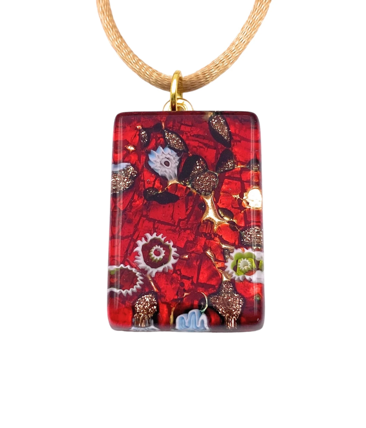 Murano Glass Pendant, Millefiori Flower Pendant on Gold Leaf - 3cm x 2cm (MGPC3)