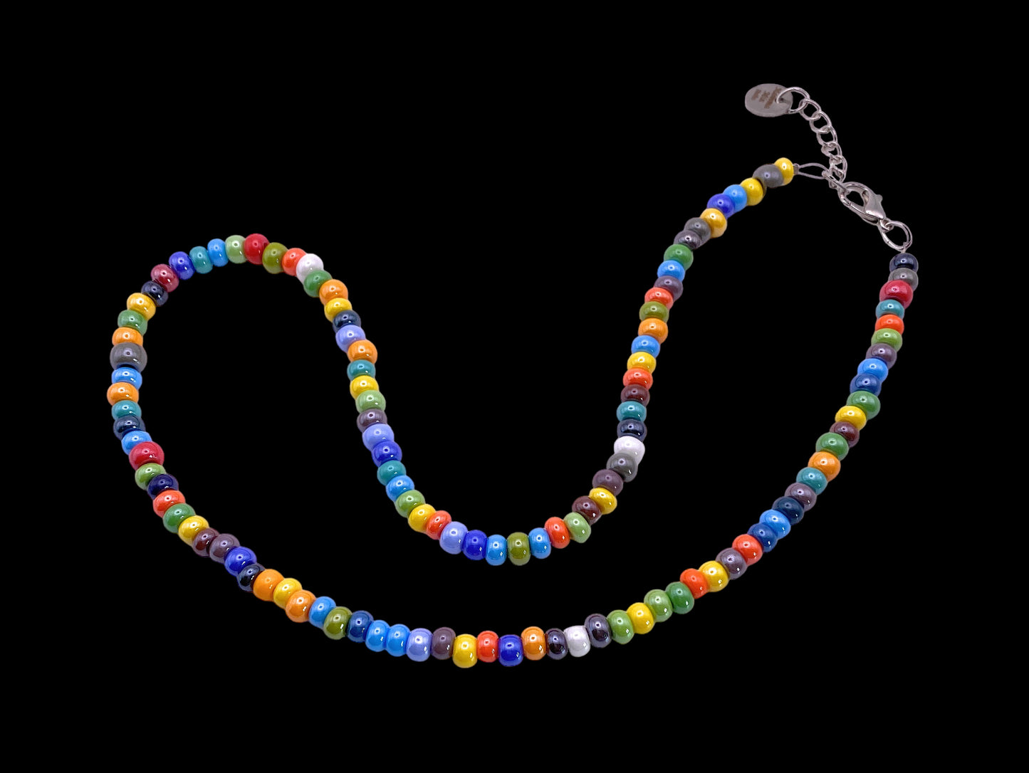 Murano Glass Beaded Necklace, Multi-Coloured Rainbow Necklace, Dainty 5mm Murano Glass Beads (MGNL1)