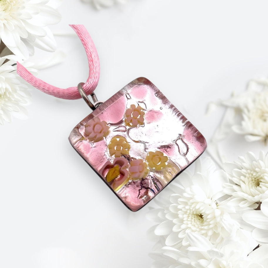 Glass Pendant Murano Glass Pendant Handmade Glass Pendant Murano Glass Jewellery Glass Pendant Millefiori Pendant Murano Glass Necklace Gold Leaf Silver Leaf Gift Venetian Glass Jewellery Glass from Venice Italy 