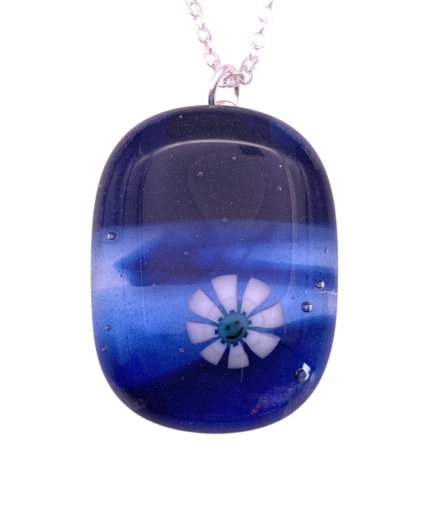 Smiley Face Millefiori Flower Pendant, Handmade Glass Pendant, 3cm x 2cm