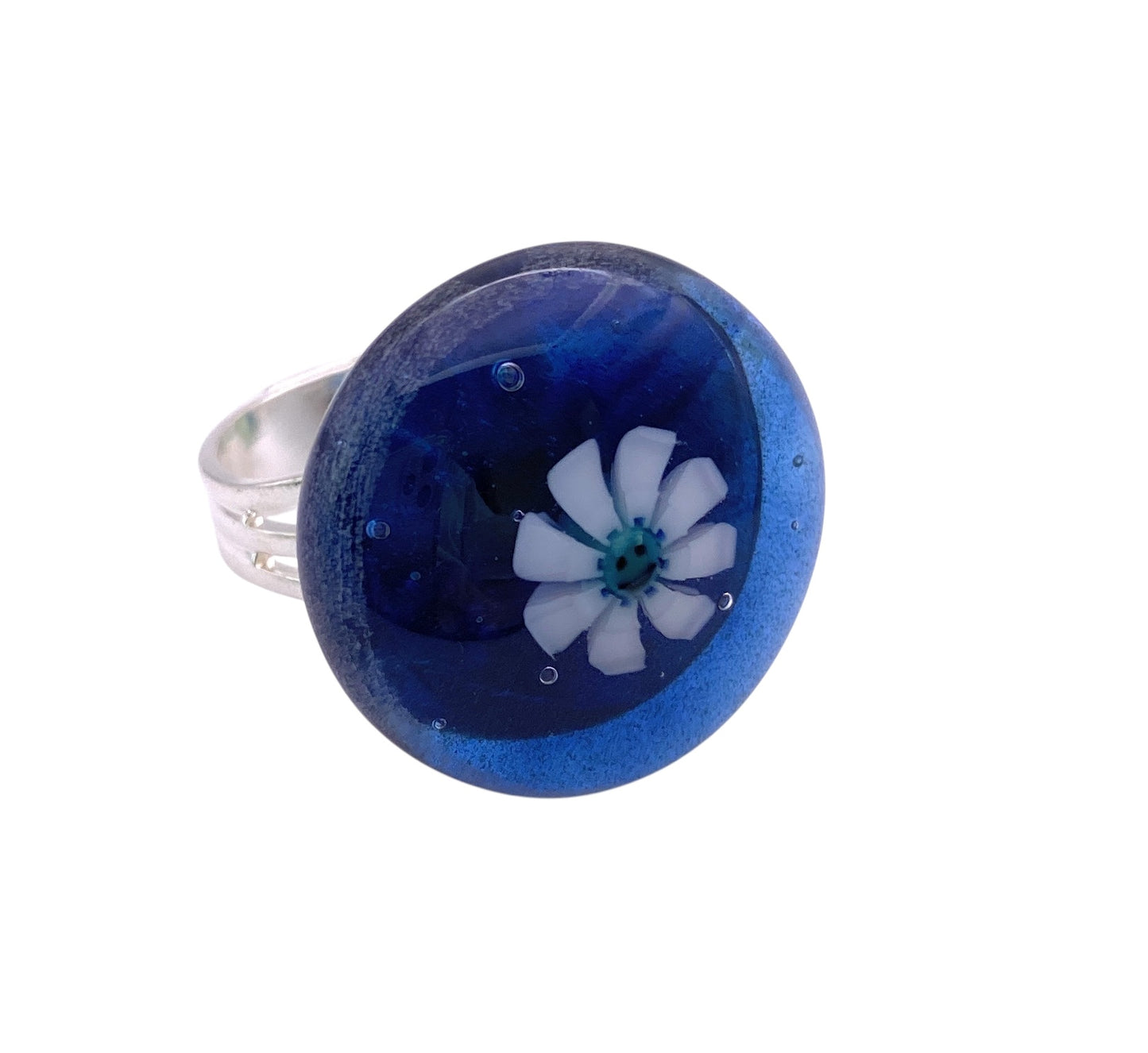 Smiley Face Millefiori Flower Ring, Handmade Glass Ring, 2cm