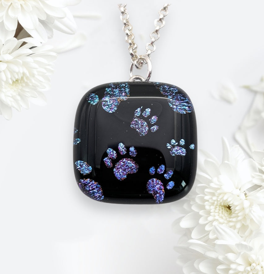 Handmade Dichroic Glass 'Paw Print' Pendant - 2cm x 2cm