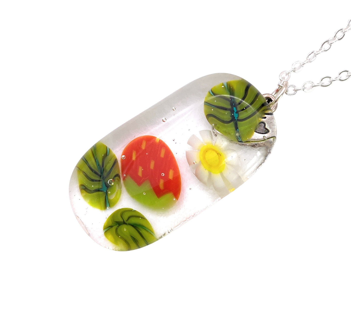 Handmade Glass Pendant, Strawberry Pendant, Flower Floral Pendant - 3.5cm x 2cm