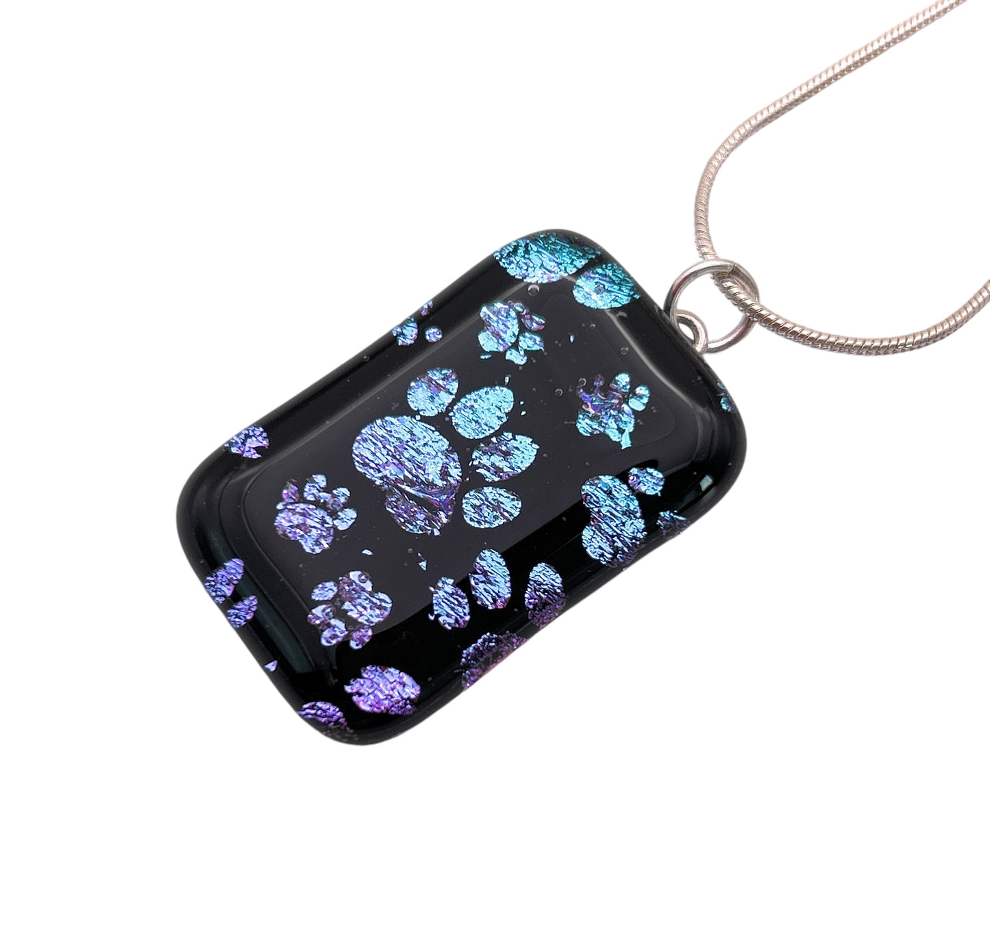 Handmade Dichroic Glass 'Paw Print' Pendant - 3cm x 2cm