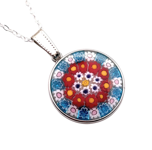 Murano Glass Pendant made with Millefiori Flowers - 2.4cm