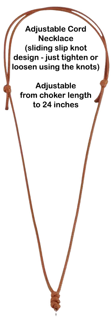 Showcased here is an adjustable brown cord necklace with sliding slip knots, allowing you to customize the fit from choker length up to 24 inches simply by tightening or loosening the knots. Perfect for displaying the Calon Glass Handmade Dichroic Glass Mosaic Pendant – Multicolour Fused Glass Statement Necklace (CGP84), or for adding your favorite fused glass charm.