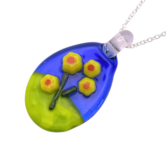 Handmade Glass Pendant made with Millefiori Flowers - Calon Glass & Murano Passion