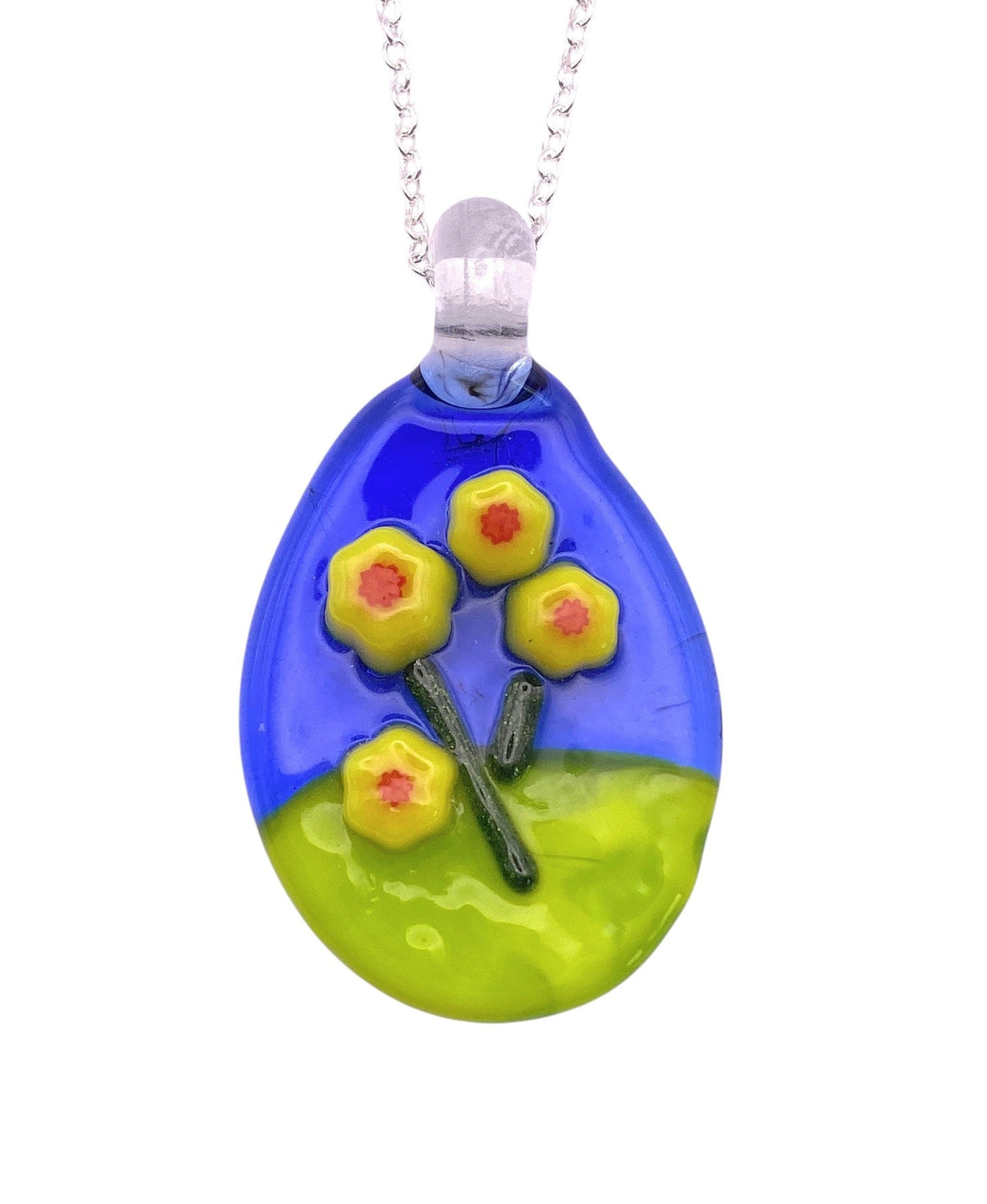 Handmade Glass Pendant made with Millefiori Flowers - Calon Glass & Murano Passion