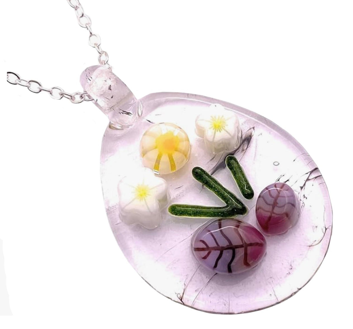 Handmade Glass Pendant made with Millefiori Flowers - Calon Glass & Murano Passion