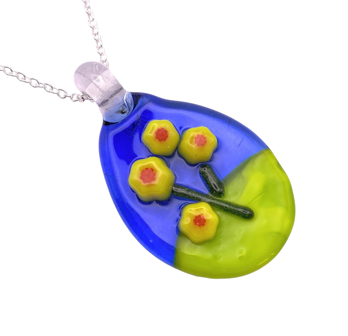 Handmade Glass Pendant made with Millefiori Flowers - Calon Glass & Murano Passion