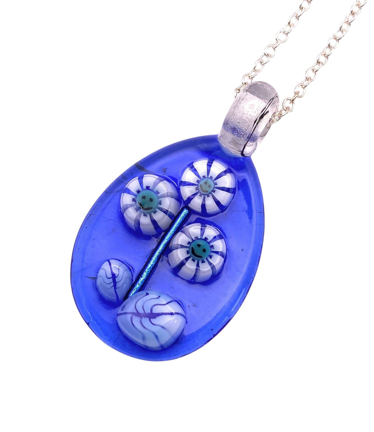 Handmade Glass Pendant made with Millefiori Flowers - Calon Glass & Murano Passion
