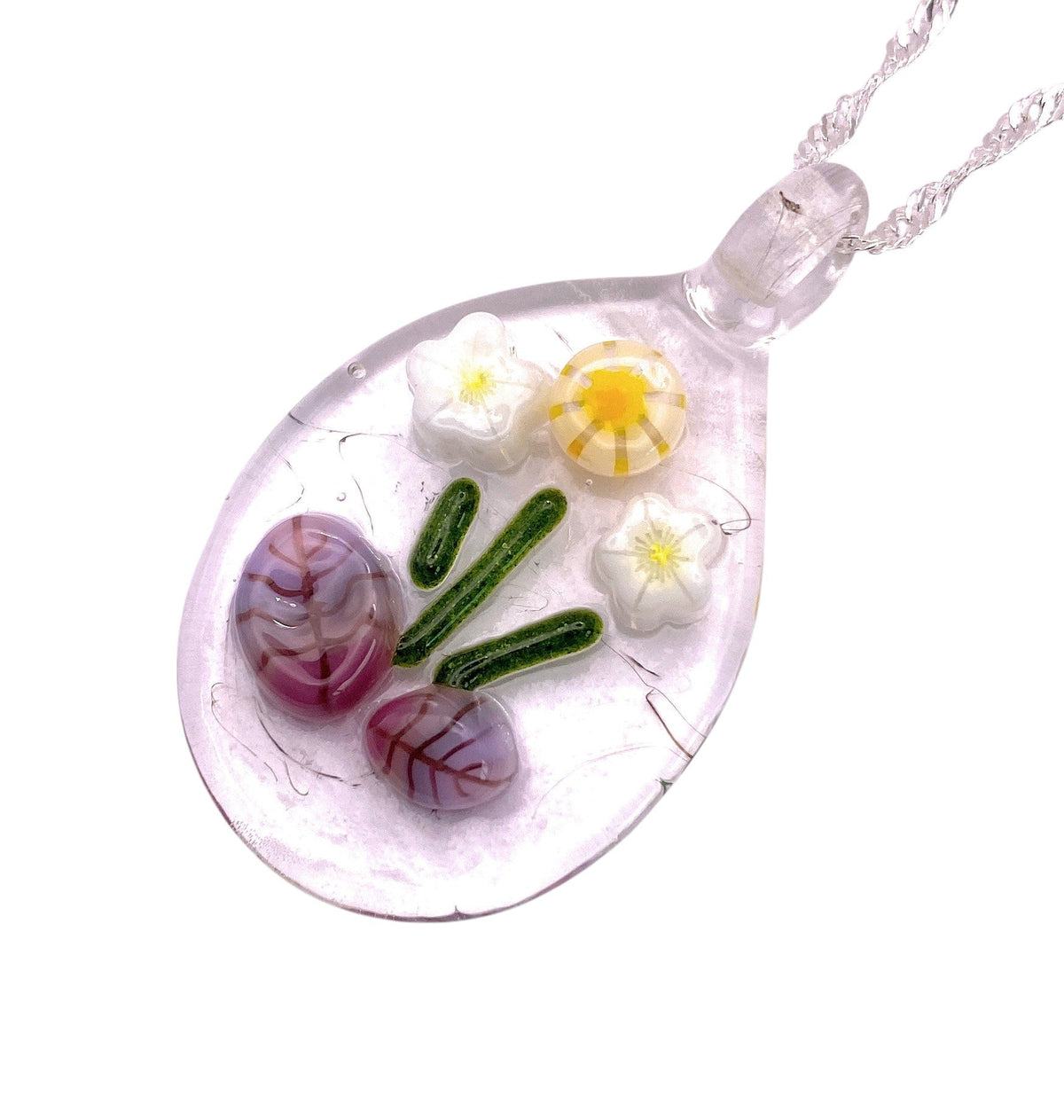 Handmade Glass Pendant made with Millefiori Flowers - Calon Glass & Murano Passion
