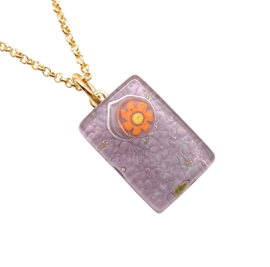 Murano Glass Pendant, Millefiori Flower on Lilac, Dainty 2.2cm x 1.5cm - Calon Glass & Murano Passion - Murano Glass Pendant
