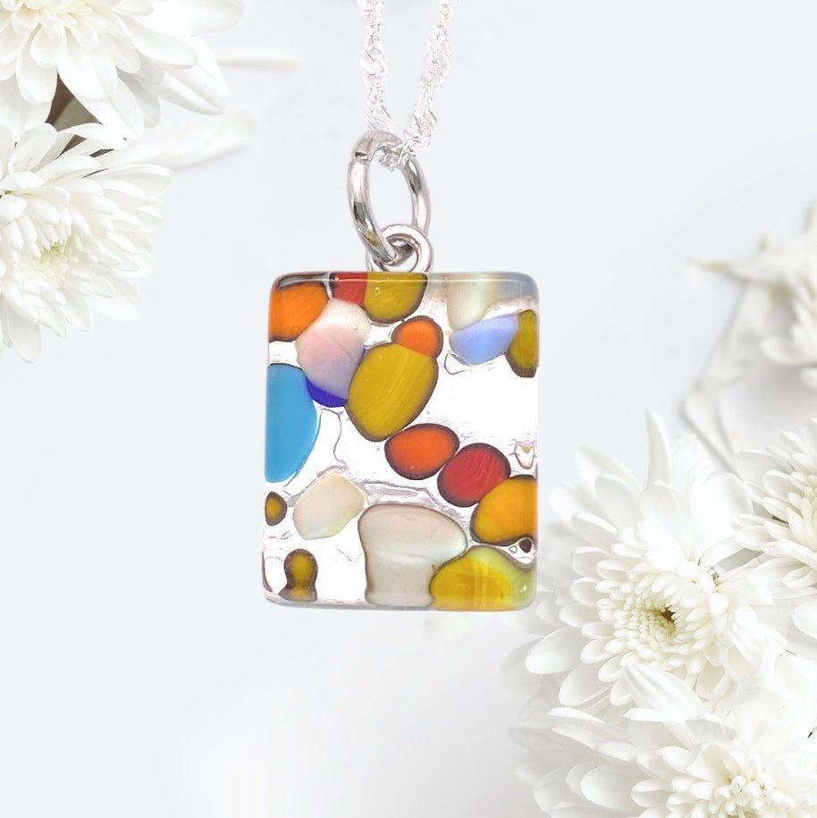 Murano Glass Pendant, Rainbow Millefiori on Silver Leaf - Calon Glass & Murano Passion - Murano Glass Pendant