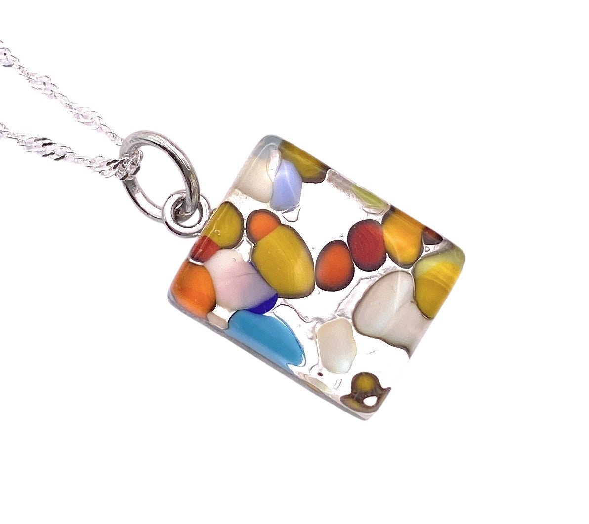 Murano Glass Pendant, Rainbow Millefiori on Silver Leaf - Calon Glass & Murano Passion - Murano Glass Pendant
